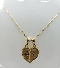 Cargar imagen en el visor de la galería, Boy & Girl heart torn in half with red crystals - Rosina Jewlery