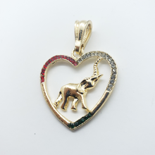 Load image into Gallery viewer, Hollow Hear with an elephant center and multi color crystals - Rosina Jewlery