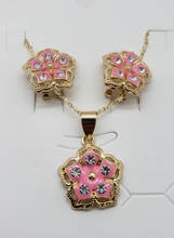 Load image into Gallery viewer, Pink five pedal flower with clear crystals (set)