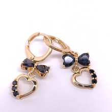 Load image into Gallery viewer, Black crystal bow tie with hanging heart