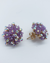 Load image into Gallery viewer, Purple blooming rose with clear crystals (set)