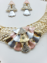 Load image into Gallery viewer, Multi color laminated ribbon with net design and clear crystals