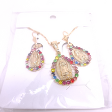 Load image into Gallery viewer, Our Lady of Guadalupe droplet with multi colored crystals (set)
