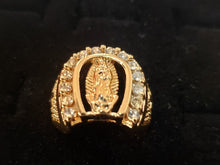 Cargar imagen en el visor de la galería, Our lady of Guadalupe / Rosa de Guadalupe in Hollow upside down horseshoe with crystals (clear)