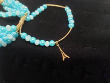 Cargar imagen en el visor de la galería, Aqua blue crystal and pearls bangle with hanging pendants