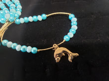 Cargar imagen en el visor de la galería, Aqua blue crystal and pearls bangle with hanging pendants