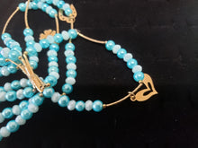 Cargar imagen en el visor de la galería, Aqua blue crystal and pearls bangle with hanging pendants