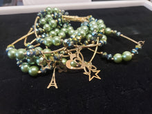 Load image into Gallery viewer, Litmus multi size crystals and green pearls with hanging pendants