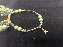 Load image into Gallery viewer, Litmus multi size crystals and green pearls with hanging pendants