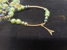 Load image into Gallery viewer, Litmus multi size crystals and green pearls with hanging pendants