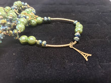 Load image into Gallery viewer, Litmus multi size crystals and green pearls with hanging pendants