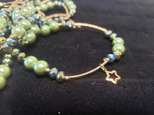 Load image into Gallery viewer, Litmus multi size crystals and green pearls with hanging pendants