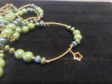 Load image into Gallery viewer, Litmus multi size crystals and green pearls with hanging pendants