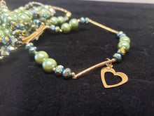Load image into Gallery viewer, Litmus multi size crystals and green pearls with hanging pendants
