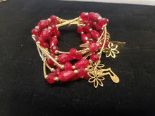 Cargar imagen en el visor de la galería, Dark red circle and diamond shaped crystal bangle with hanging pendant