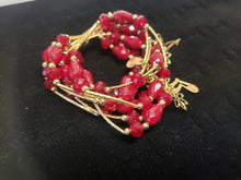 Cargar imagen en el visor de la galería, Dark red circle and diamond shaped crystal bangle with hanging pendant