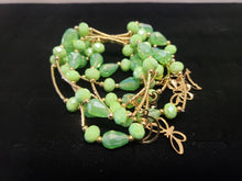 Load image into Gallery viewer, Green circle and diamond shaped crystal bangle with hanging pendants