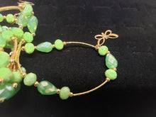 Load image into Gallery viewer, Green circle and diamond shaped crystal bangle with hanging pendants