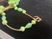 Load image into Gallery viewer, Green circle and diamond shaped crystal bangle with hanging pendants