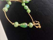 Load image into Gallery viewer, Green circle and diamond shaped crystal bangle with hanging pendants