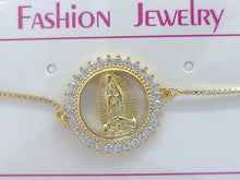 Cargar imagen en el visor de la galería, Our Lady of Guadalupe in hollow circle with clear color crystals edge (bracelet)