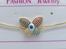 Cargar imagen en el visor de la galería, Butterfly with a Blue Evil Turkish Eye - four colors (bracelet)
