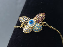 Cargar imagen en el visor de la galería, Butterfly with a Blue Evil Turkish Eye - four colors (bracelet)