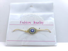 Cargar imagen en el visor de la galería, Blue Evil Turkish Eye surrounded by tri color crystals (bracelet)