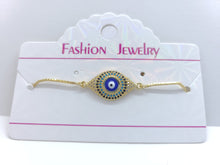 Cargar imagen en el visor de la galería, Blue Evil Turkish Eye surrounded by tri color crystals (bracelet)