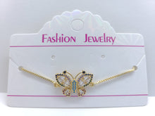 Cargar imagen en el visor de la galería, Hollow tipped Butterfly with blue and clear crystals (bracelet)