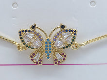 Cargar imagen en el visor de la galería, Hollow tipped Butterfly with blue and clear crystals (bracelet)