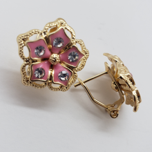 Load image into Gallery viewer, Pink five pedal flower with clear crystals (set)