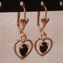 Load image into Gallery viewer, Small hanging hollow hearts with a black crystal center