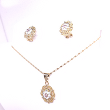 Load image into Gallery viewer, Pink and white flower brooch with clear crystals