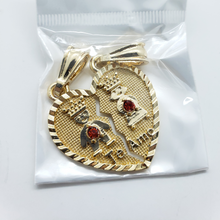 Cargar imagen en el visor de la galería, Boy & Girl heart torn in half with red crystals - Rosina Jewlery