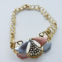 Load image into Gallery viewer, Multi color laminated ribbon with net design and clear crystals