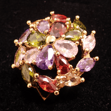 Cargar imagen en el visor de la galería, Zirconia multi color crystal on spiral and flower design