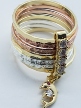 Load image into Gallery viewer, Tri color bangle with dolphin pendant and clear crystals