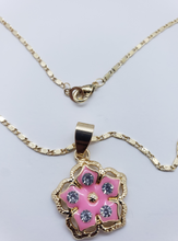 Load image into Gallery viewer, Pink five pedal flower with clear crystals (set)