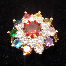 Cargar imagen en el visor de la galería, Zirconia blooming flower with multi color crystals large (red)