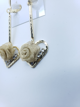 Load image into Gallery viewer, Hanging gold mesh rose in hollow heart with clear crystals