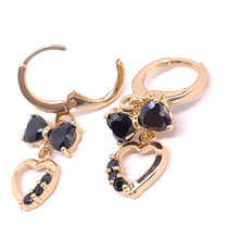 Load image into Gallery viewer, Black crystal bow tie with hanging heart