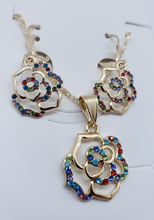 Load image into Gallery viewer, Hollow hearts and circles with multi color crystals (set)