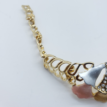 Load image into Gallery viewer, Multi color laminated ribbon with net design and clear crystals