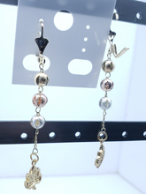 Load image into Gallery viewer, Small tri color hollow ball ornaments and a hanging leaf with clear crystals