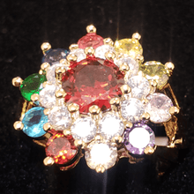 Cargar imagen en el visor de la galería, Zirconia blooming flower with multi color crystals large (red)