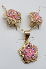 Load image into Gallery viewer, Pink five pedal flower with clear crystals (set)