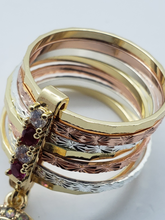 Cargar imagen en el visor de la galería, Tri color Our Lady of Guadalupe Bangle bracelet with red & clear crystals