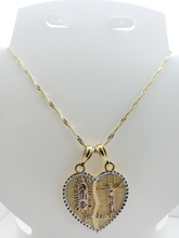 Load image into Gallery viewer, Tri color Our Lady of Guadalupe next to Jesus on the cross in a ripped heart (two in one) - Rosina Jewlery