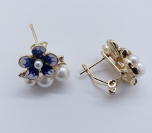 Load image into Gallery viewer, Fading blue flower with pearls and clear crystals (set)